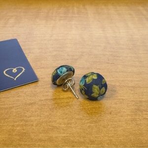 5 for 25 NEW Handmade Floral Fabric Stud Earrings, Blue and Green